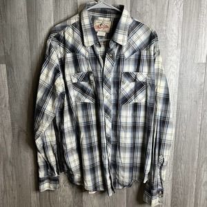 Wrangler Western Shirt MENS Large‎ Pearl Snap Long Sleeve Pockets Cowboy Plaid